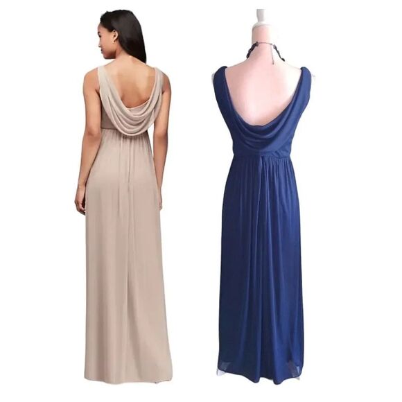 David's Bridal Marine Blue Long Mesh Cowl Back Sleeveless Formal Dress Size 2 - Picture 8 of 15